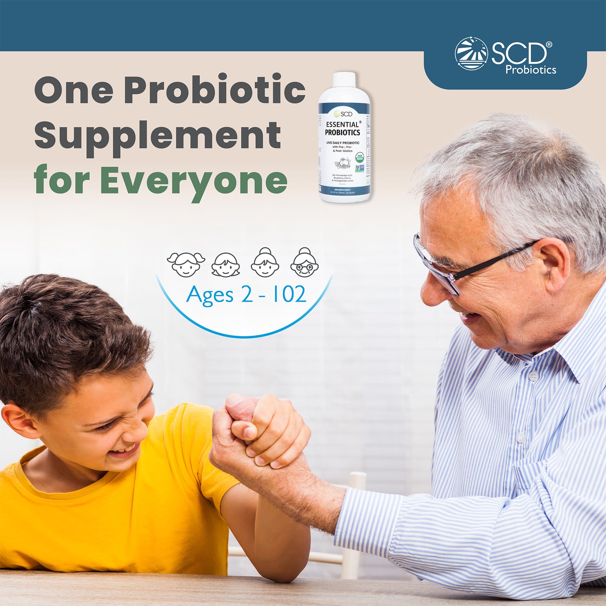 SCD Probiotics Probiotic Supplement with fruits background