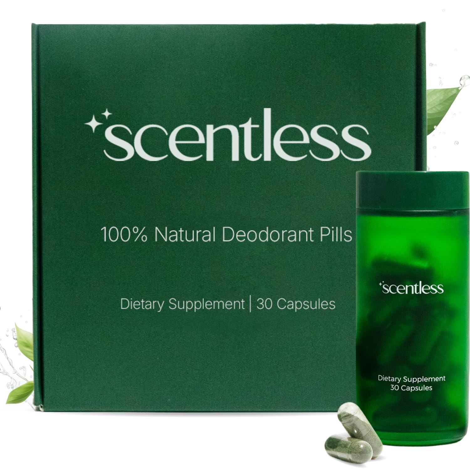 Scentless Full-Body Deodorant Capsules 60 Count front view