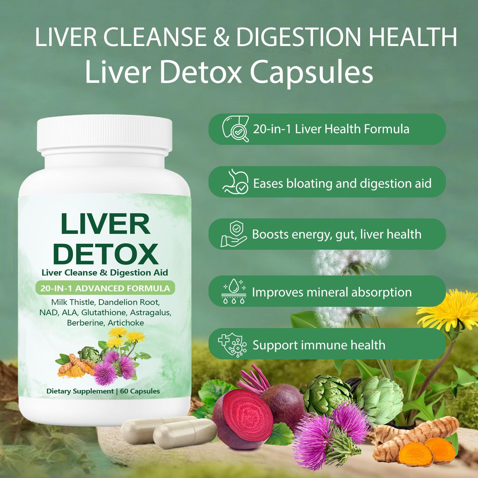 SCEZROB Milk Thistle 20-in-1 Liver Support Capsules side view