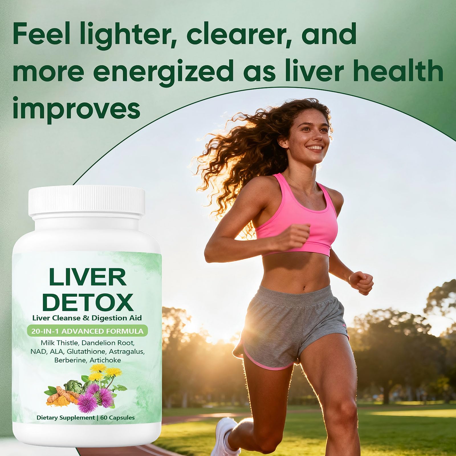 SCEZROB Milk Thistle 20-in-1 Liver Support Capsules with a glass of water
