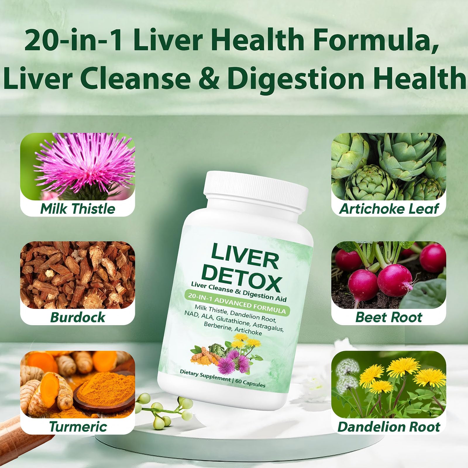 SCEZROB Milk Thistle 20-in-1 Liver Support Capsules with ingredients list