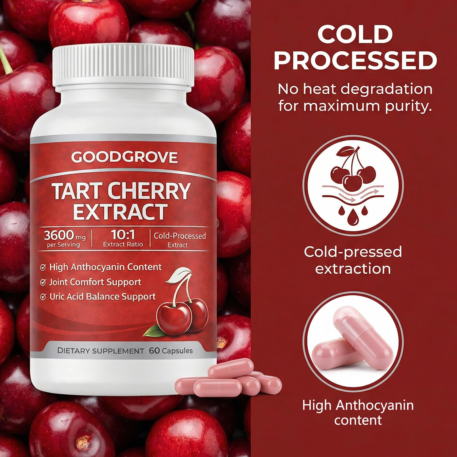 SCEZROB Tart Cherry Extract Capsules 3600mg opened bottle