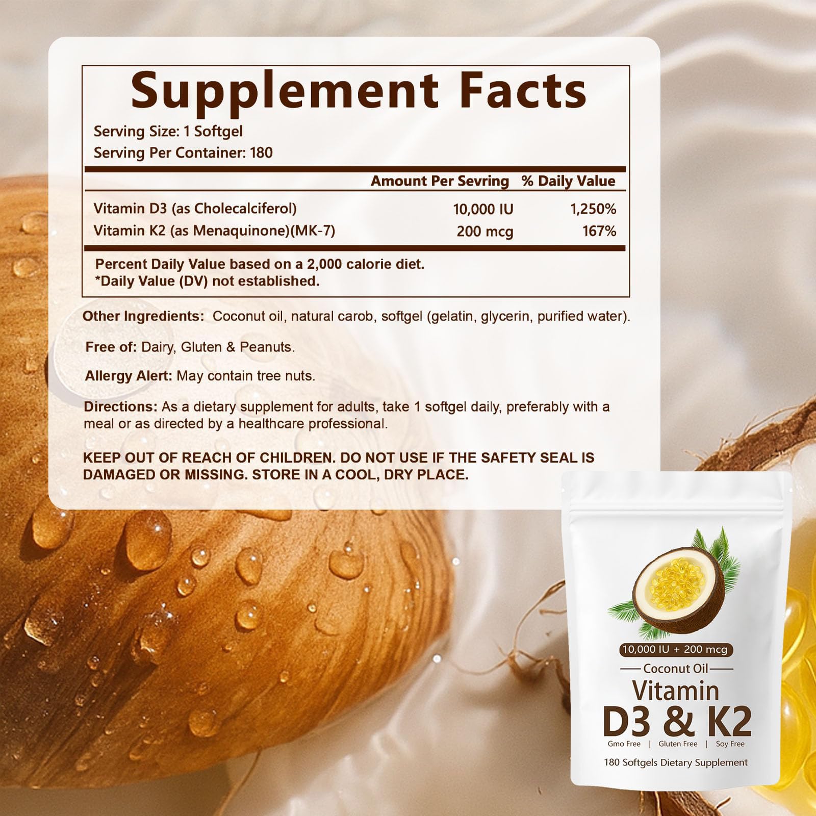 SCEZROB Vitamin D3 & K2 Softgels back view