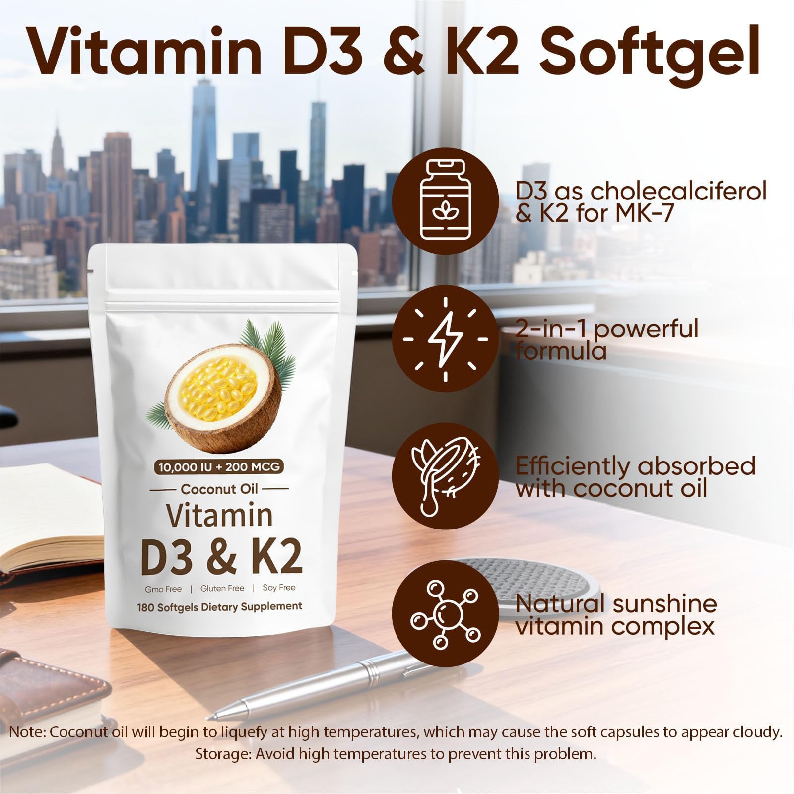 SCEZROB Vitamin D3 & K2 Softgels side view