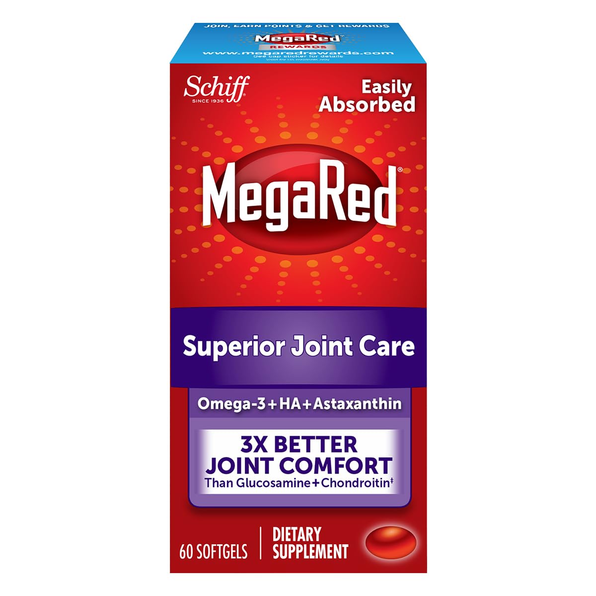 Schiff MegaRed Joint Care Krill Oil Softgel front view