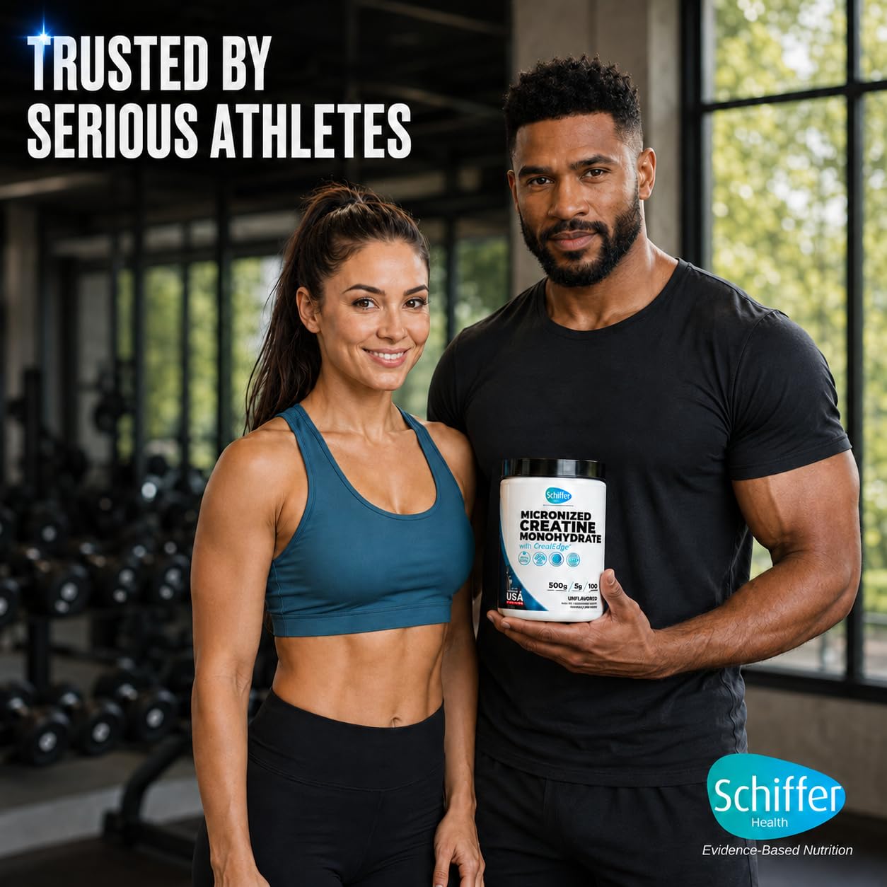 SCHIFFER HEALTH Creatine Monohydrate in a gym setting