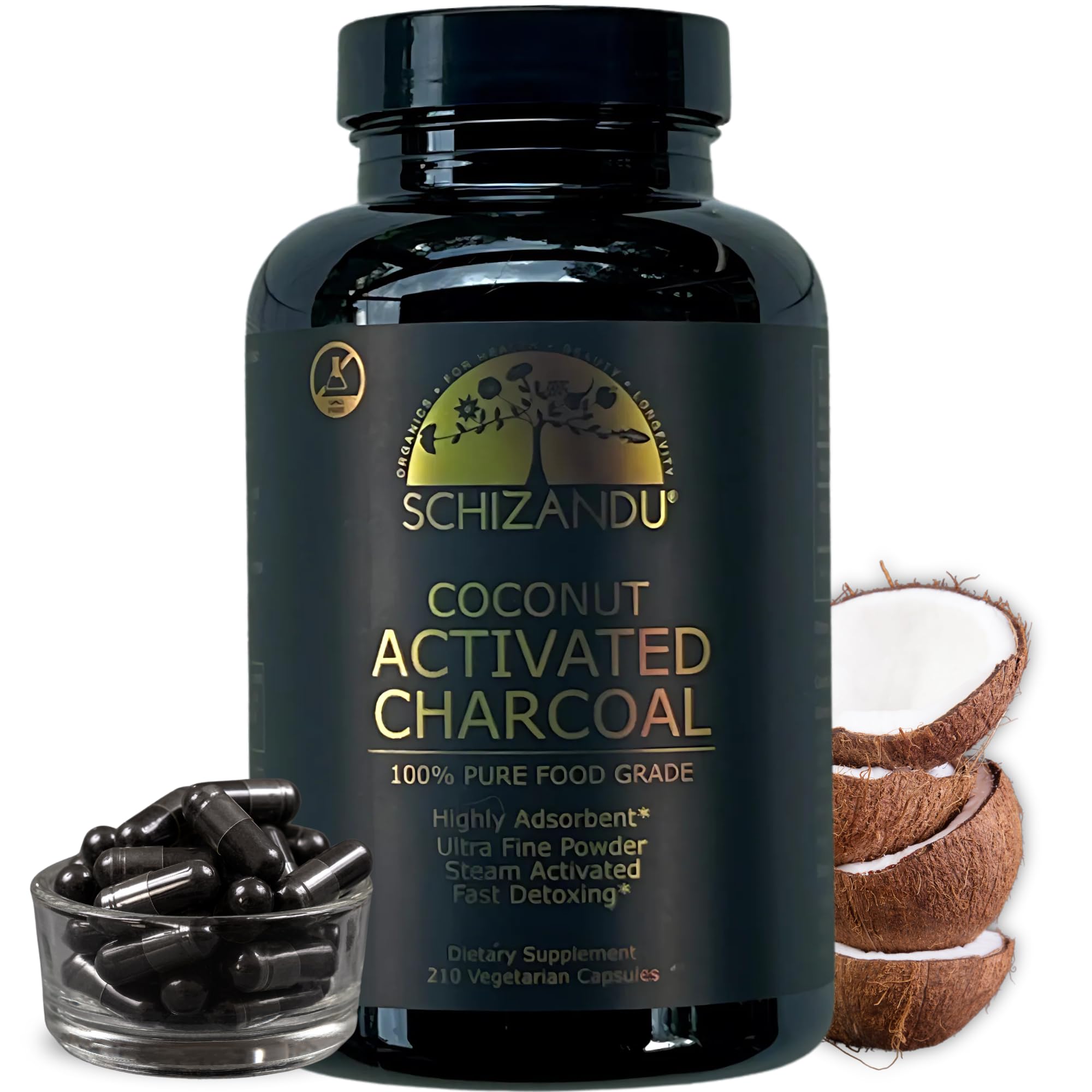 Schizandu Activated Coconut Charcoal Capsules jar front view