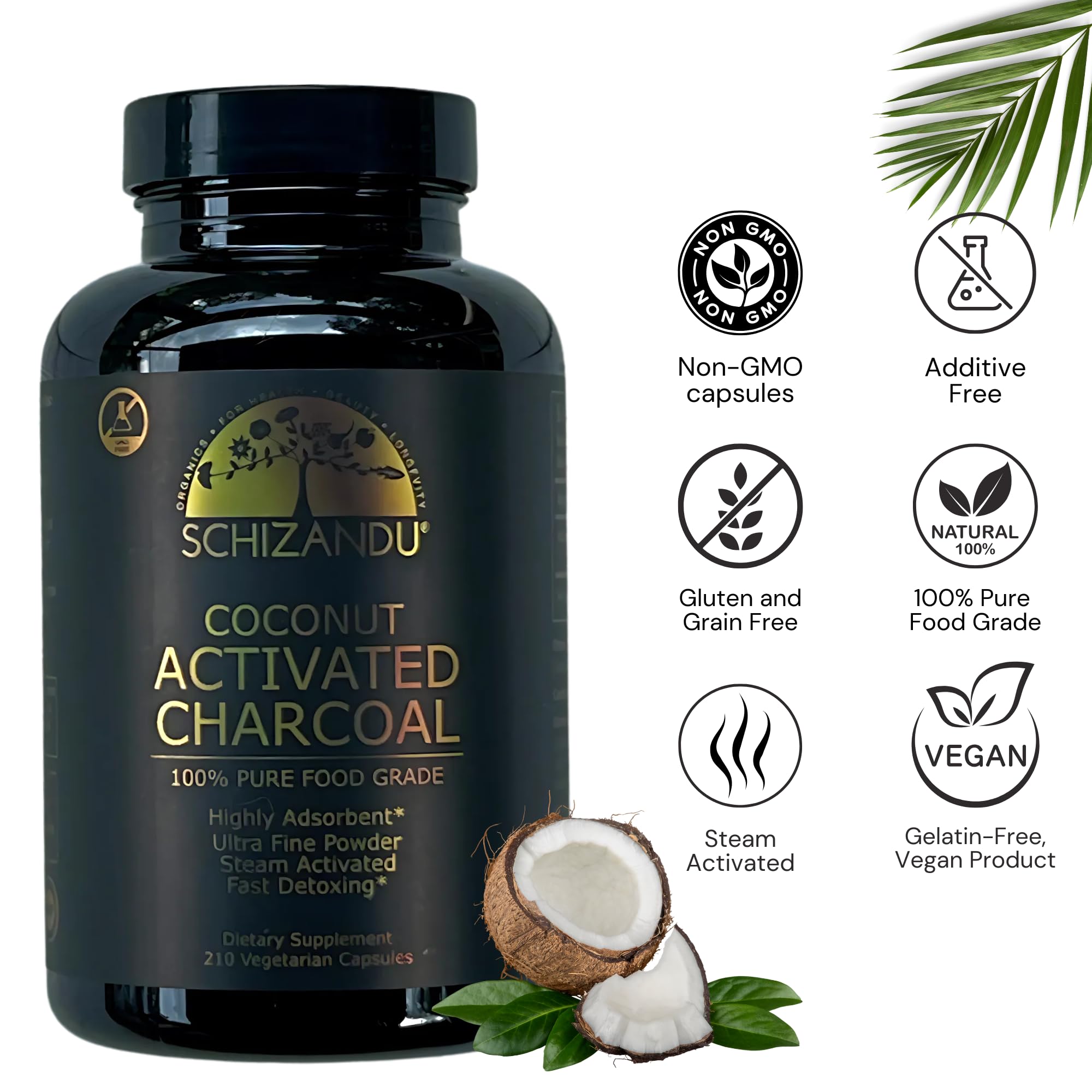 Schizandu Activated Coconut Charcoal Capsules side view