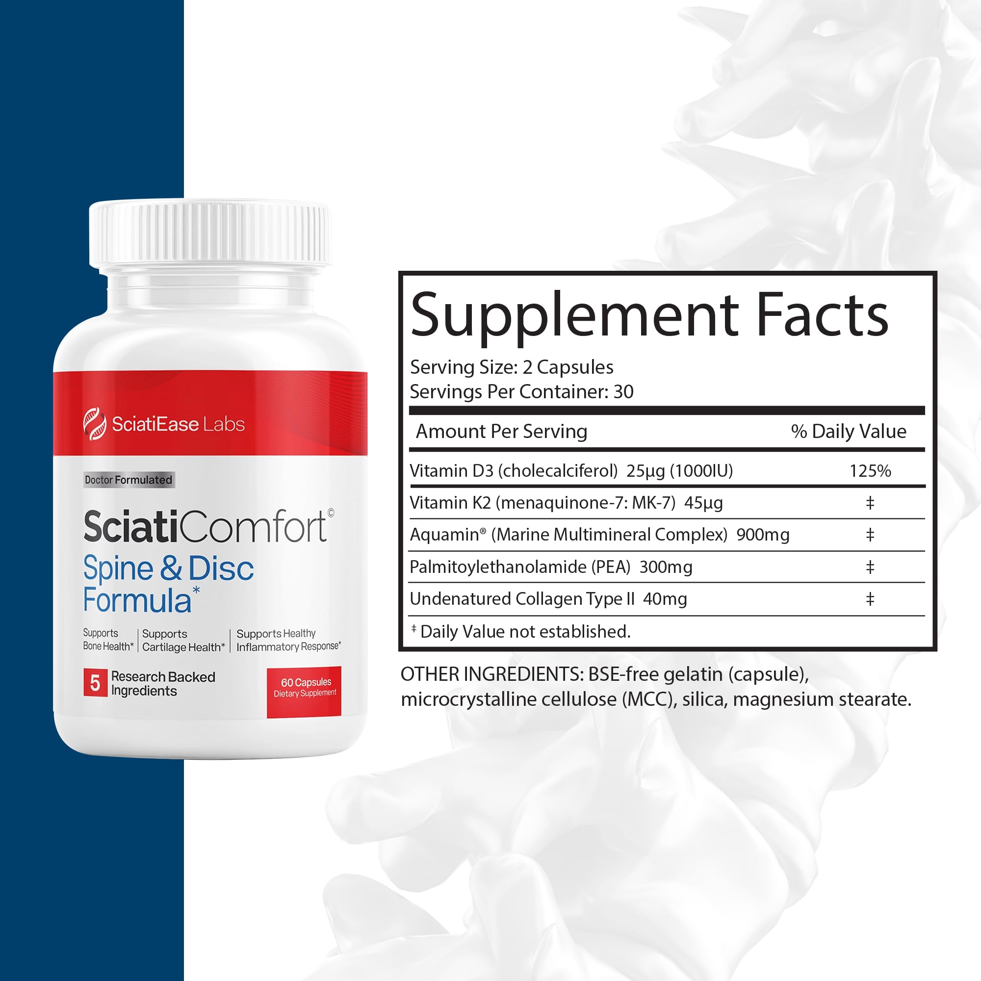 SciatiEase Collagen Supplement side view with label