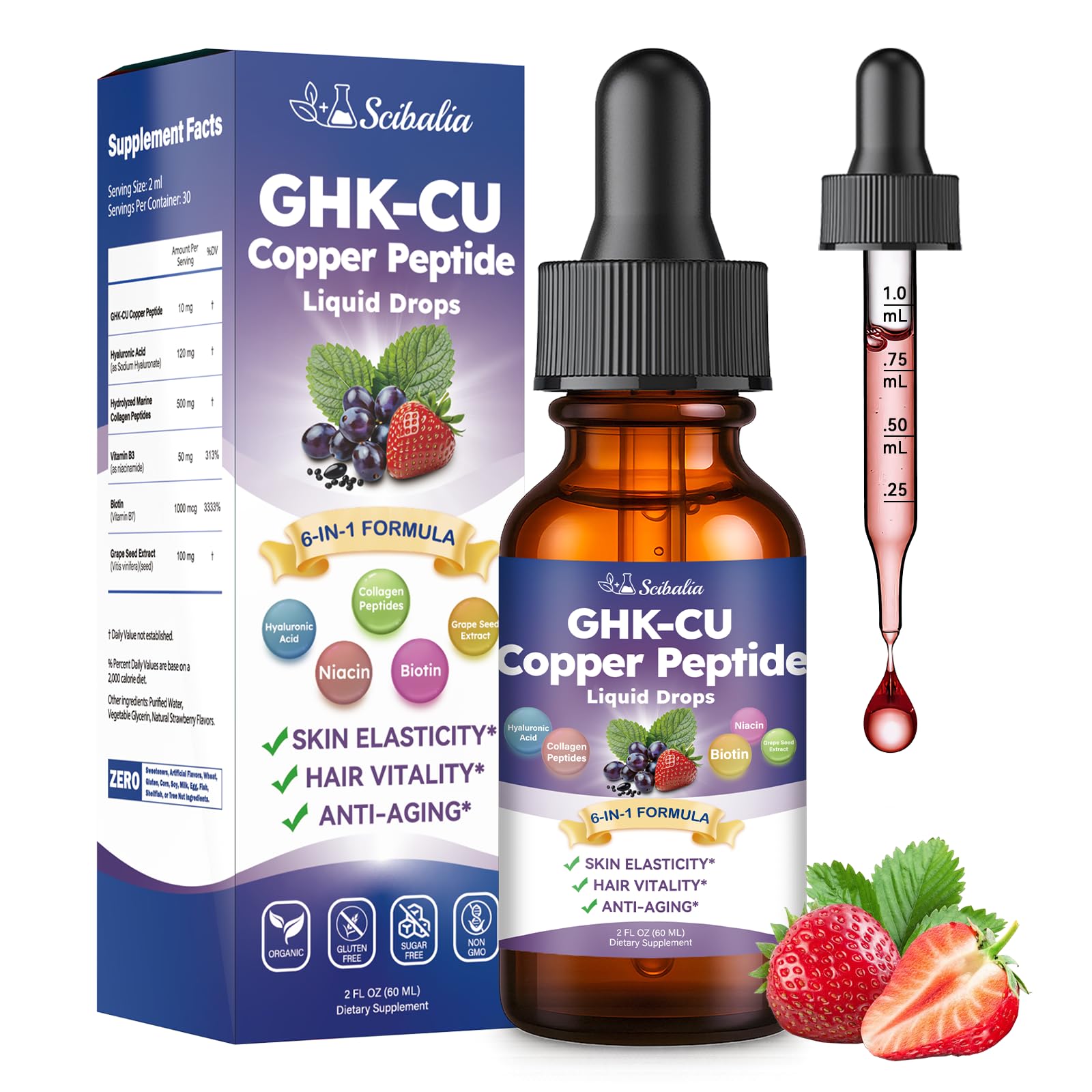 Scibalia GHK-Cu Peptides Liquid Drops front view with packaging