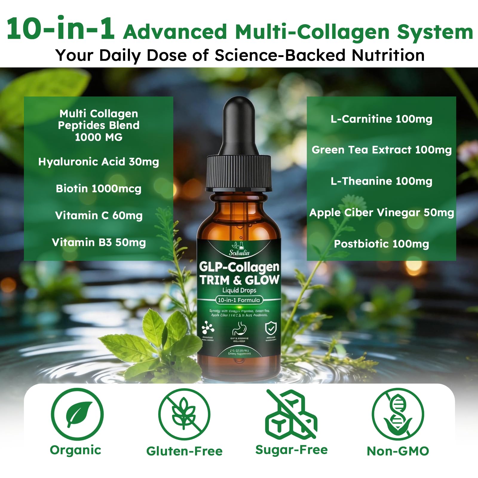 Scibalia Liquid Collagen Drops 141g bottle with cap