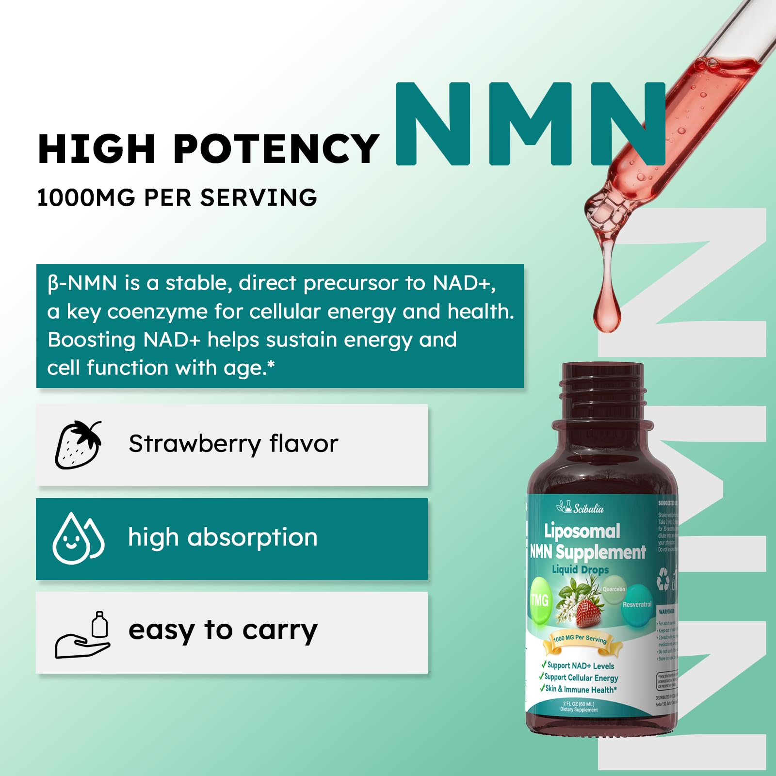 Scibalia NMN Supplement 1000mg bottle side view