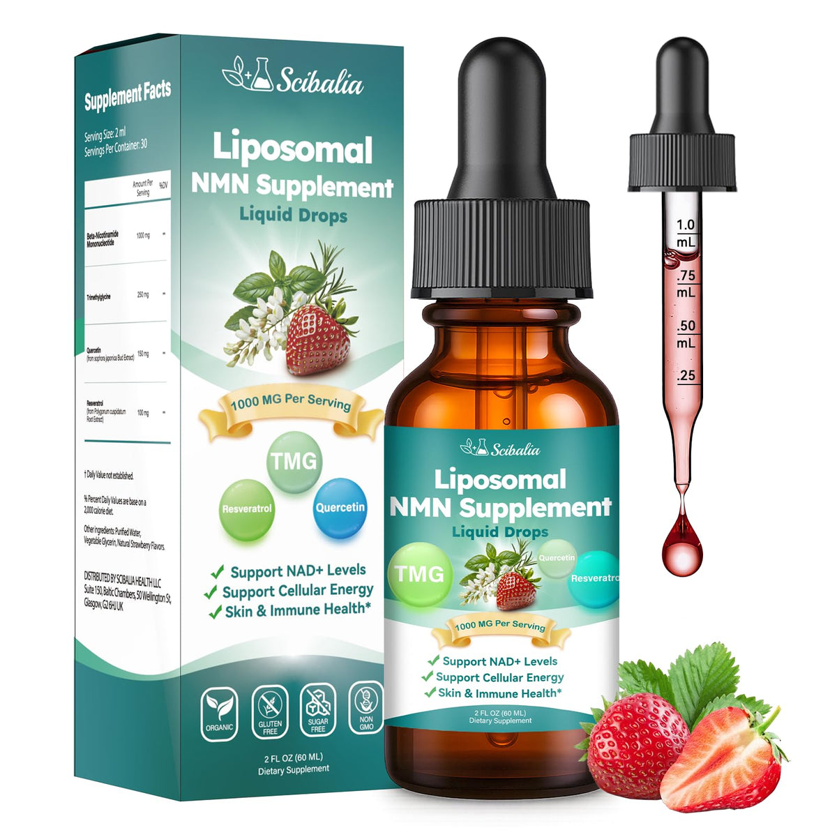 Scibalia NMN Supplement 1000mg Liposomal Liquid Drops front view
