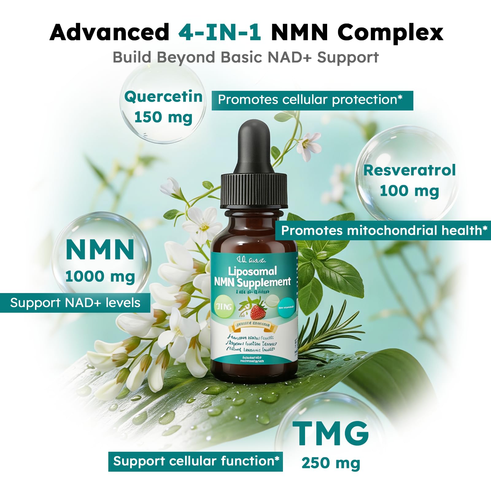 Scibalia NMN Supplement 1000mg liquid drops in a glass