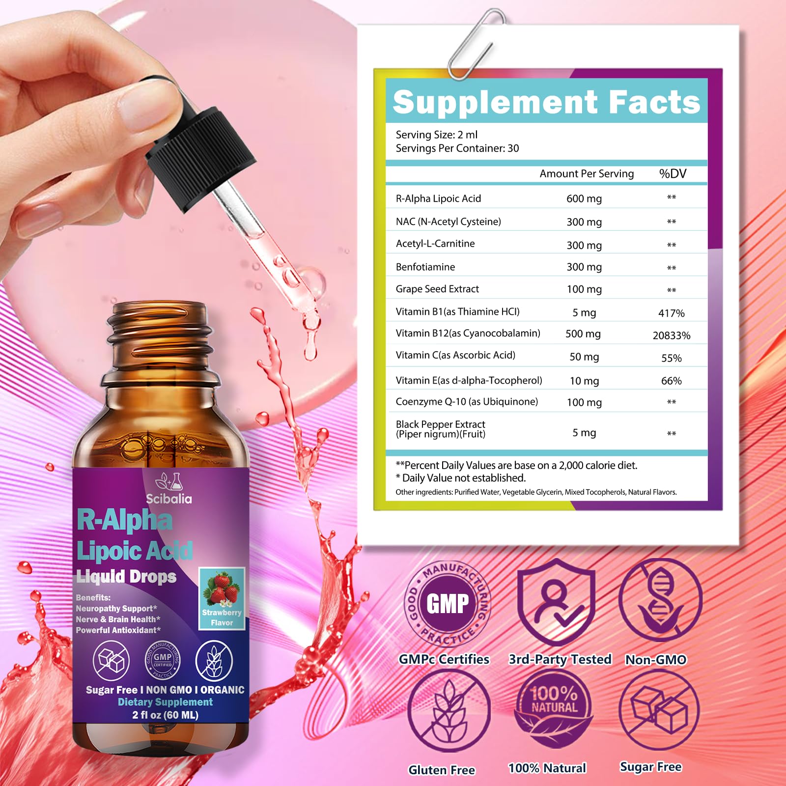 Scibalia R-Alpha Lipoic Acid Liquid Drops 600mg packaging details