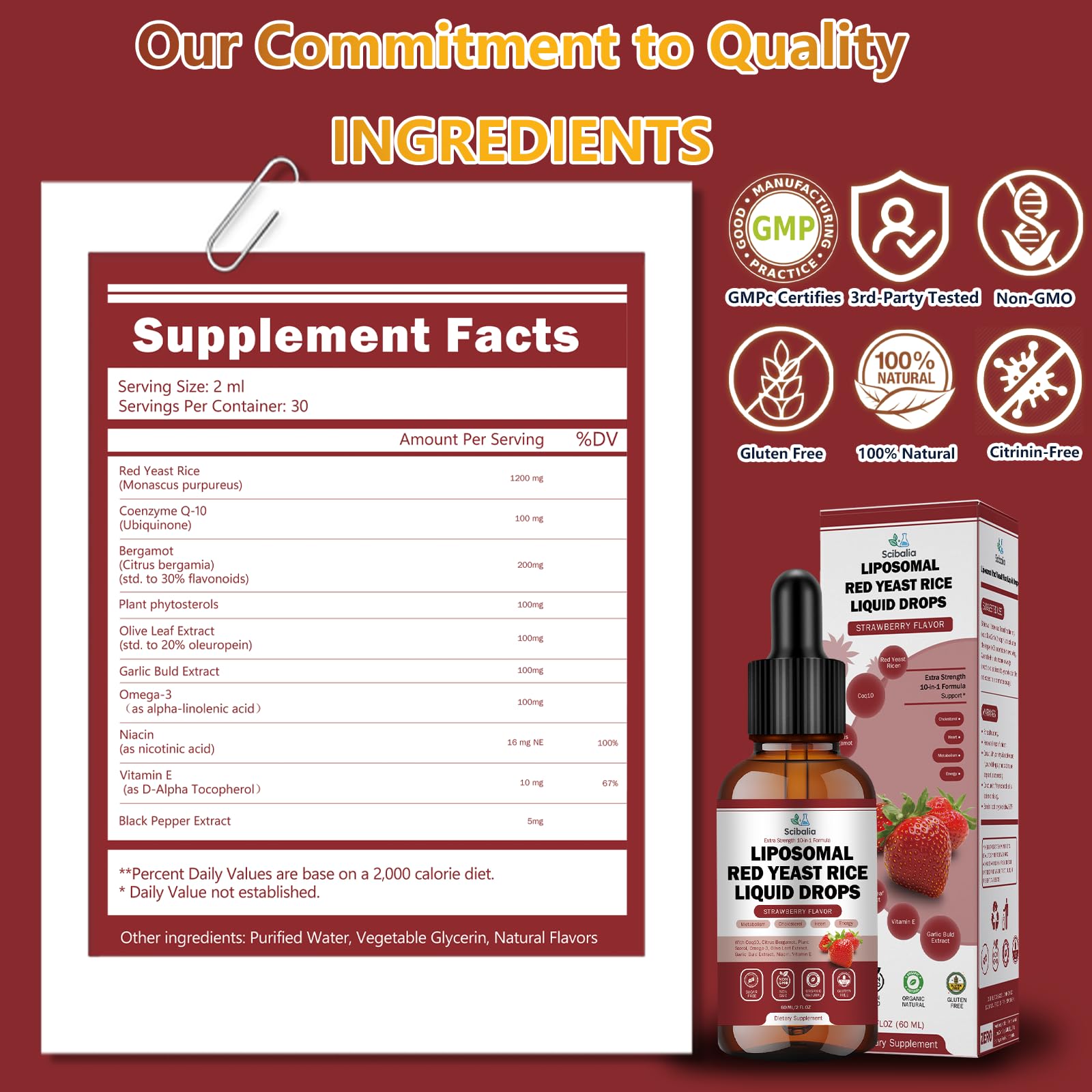 Scibalia Red Yeast Rice Liquid Drops 1200mg on a kitchen counter