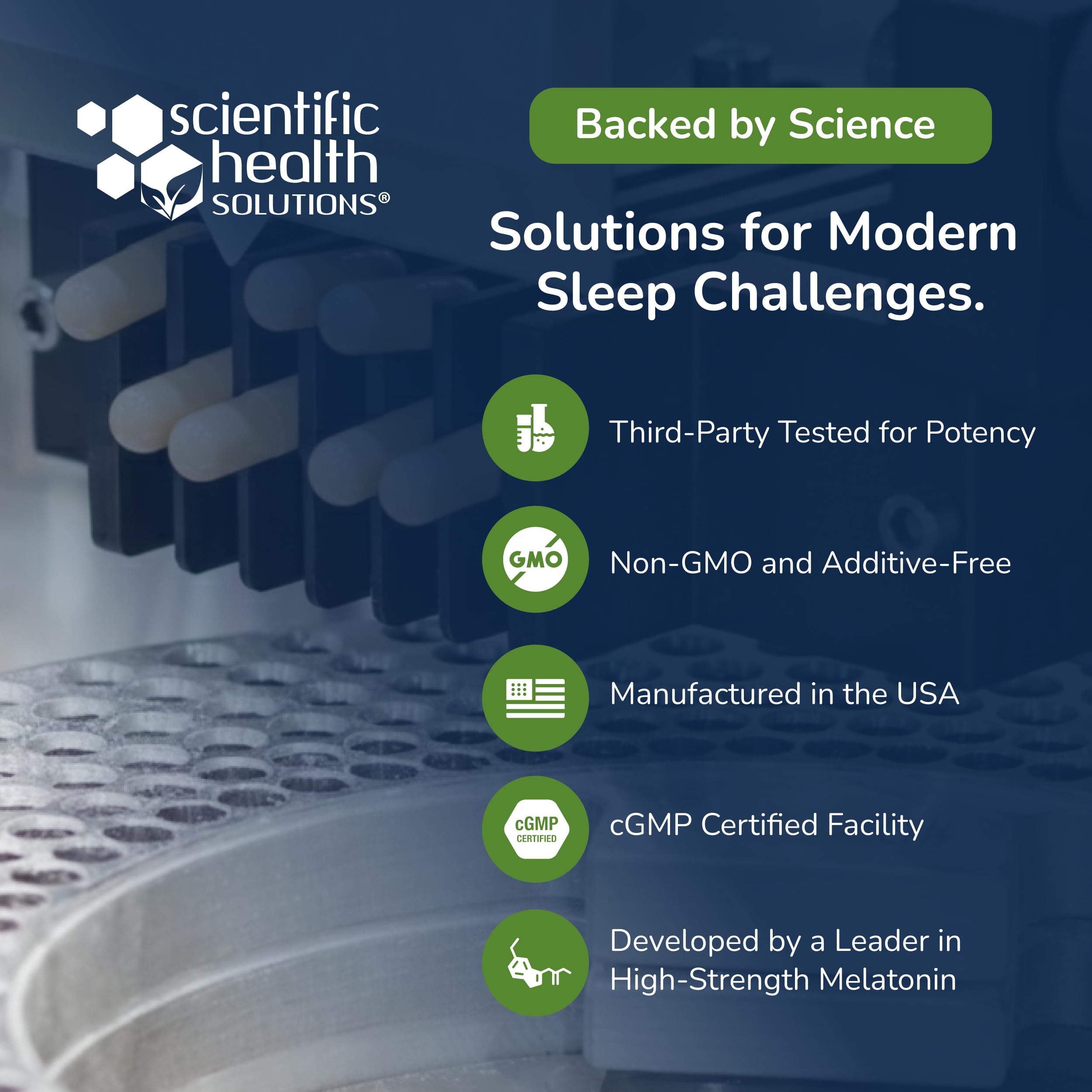Scientific Health Solutions Melatonin 20mg capsules with a glass of water