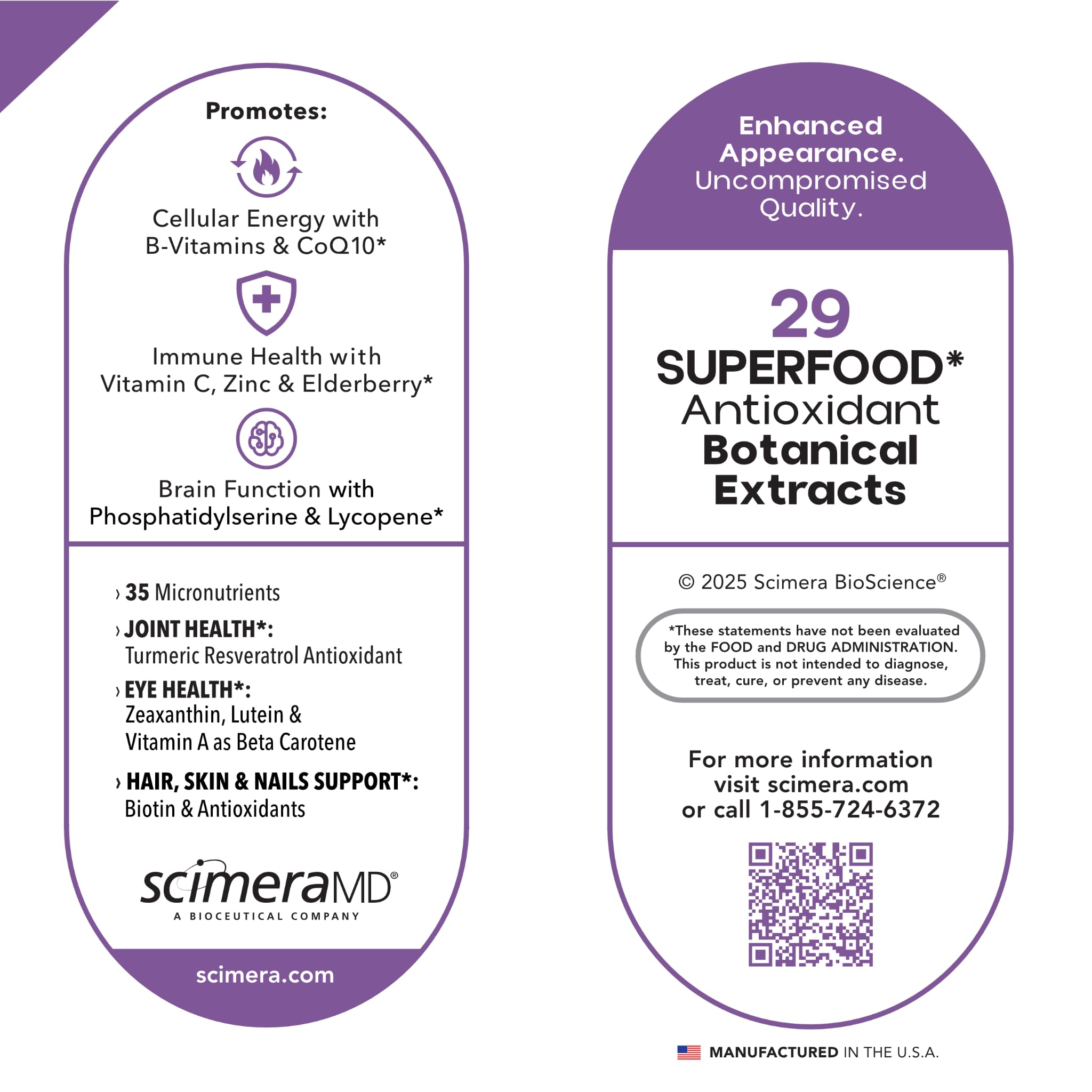 Scimera Bioscience Blended Vitamin & Mineral Supplement bottle back view