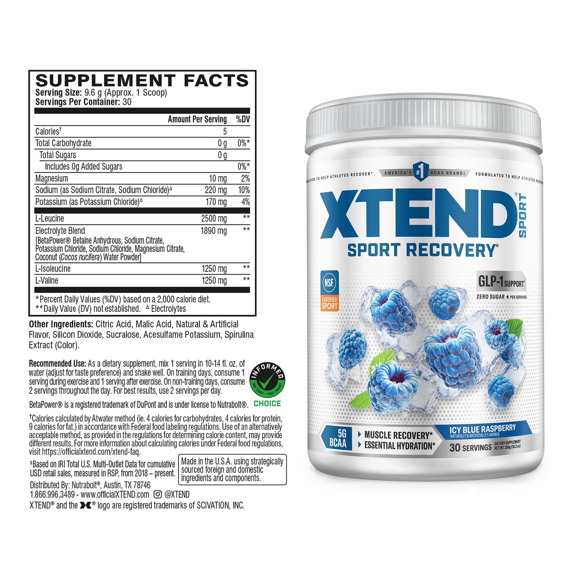 Scivation XTEND BCAA Powder 346g Strawberry Kiwi Splash side view