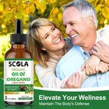 SCOLA Organic Oil of Oregano bottle with a salad