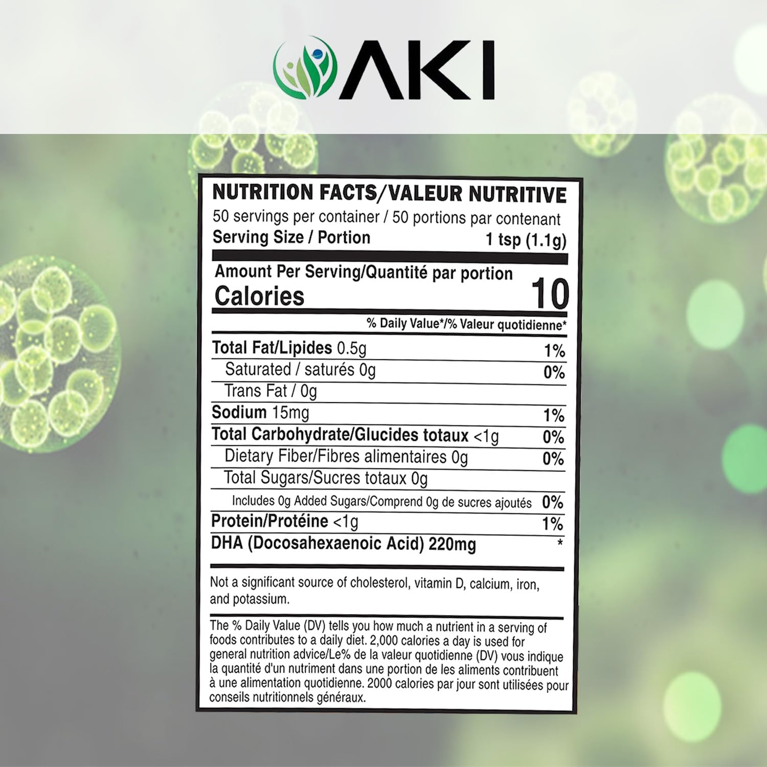 Scoop of AKI ORGANIC Omega 3 DHA Microalgae Powder