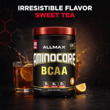Scoop of ALLMAX Aminocore BCAA Powder on a table