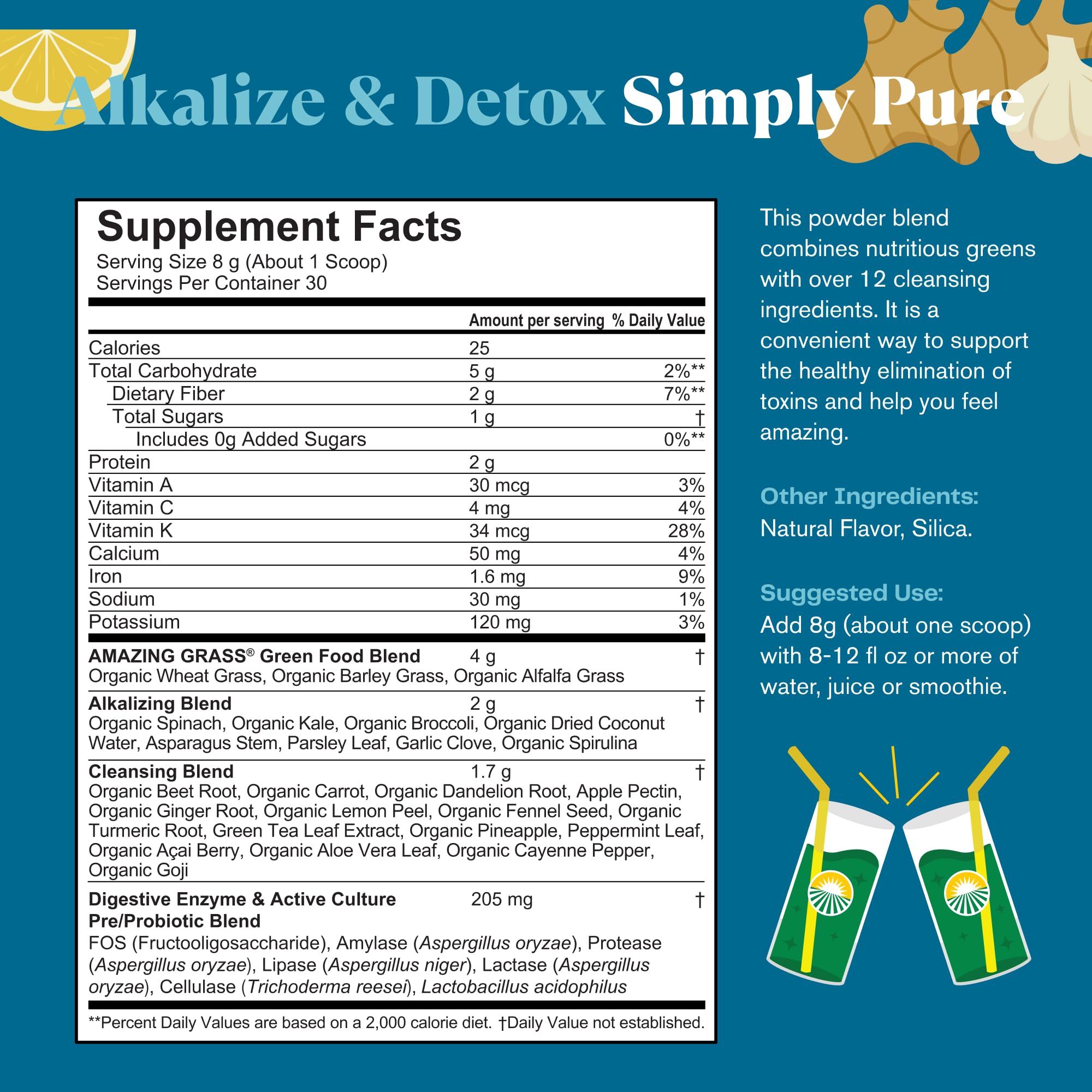 Scoop of Amazing Grass Green Superfood Powder on a wooden table