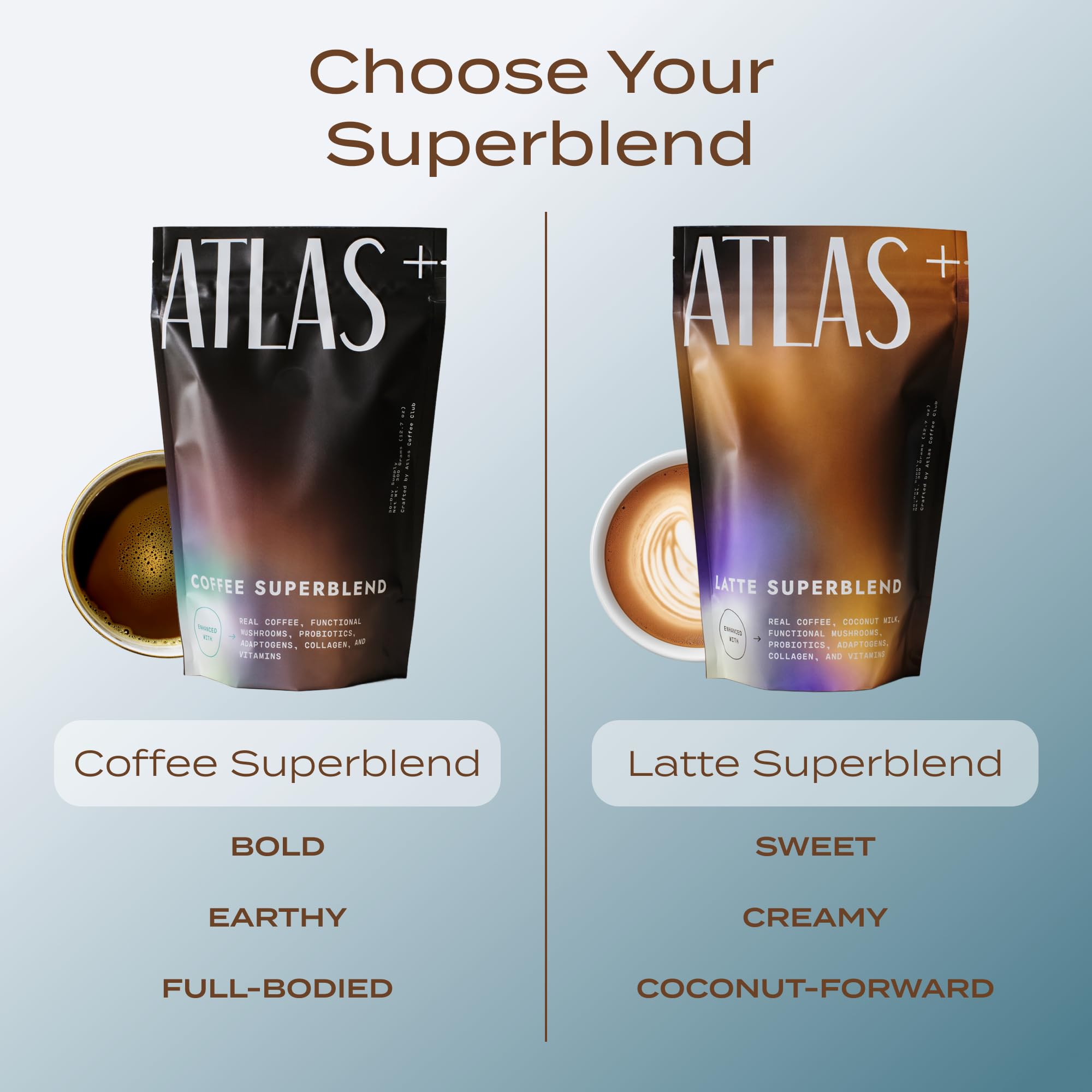 Scoop of Atlas Coffee Club Coffee Superblend on a wooden table