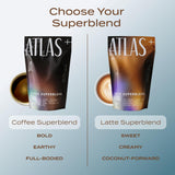 Scoop of Atlas Coffee Club Coffee Superblend on a wooden table