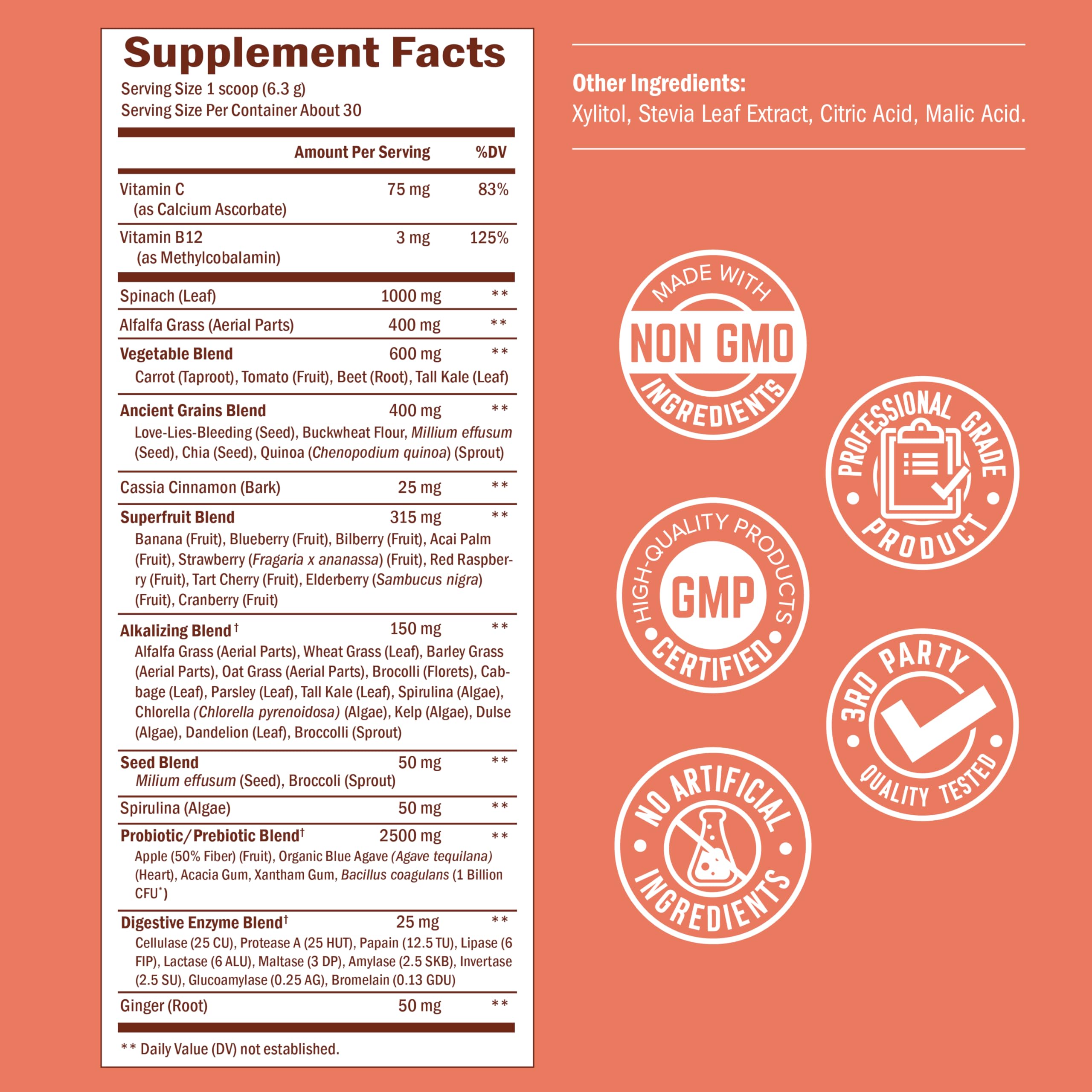 Scoop of BioSchwartz Greens Superfood Powder showing green powder