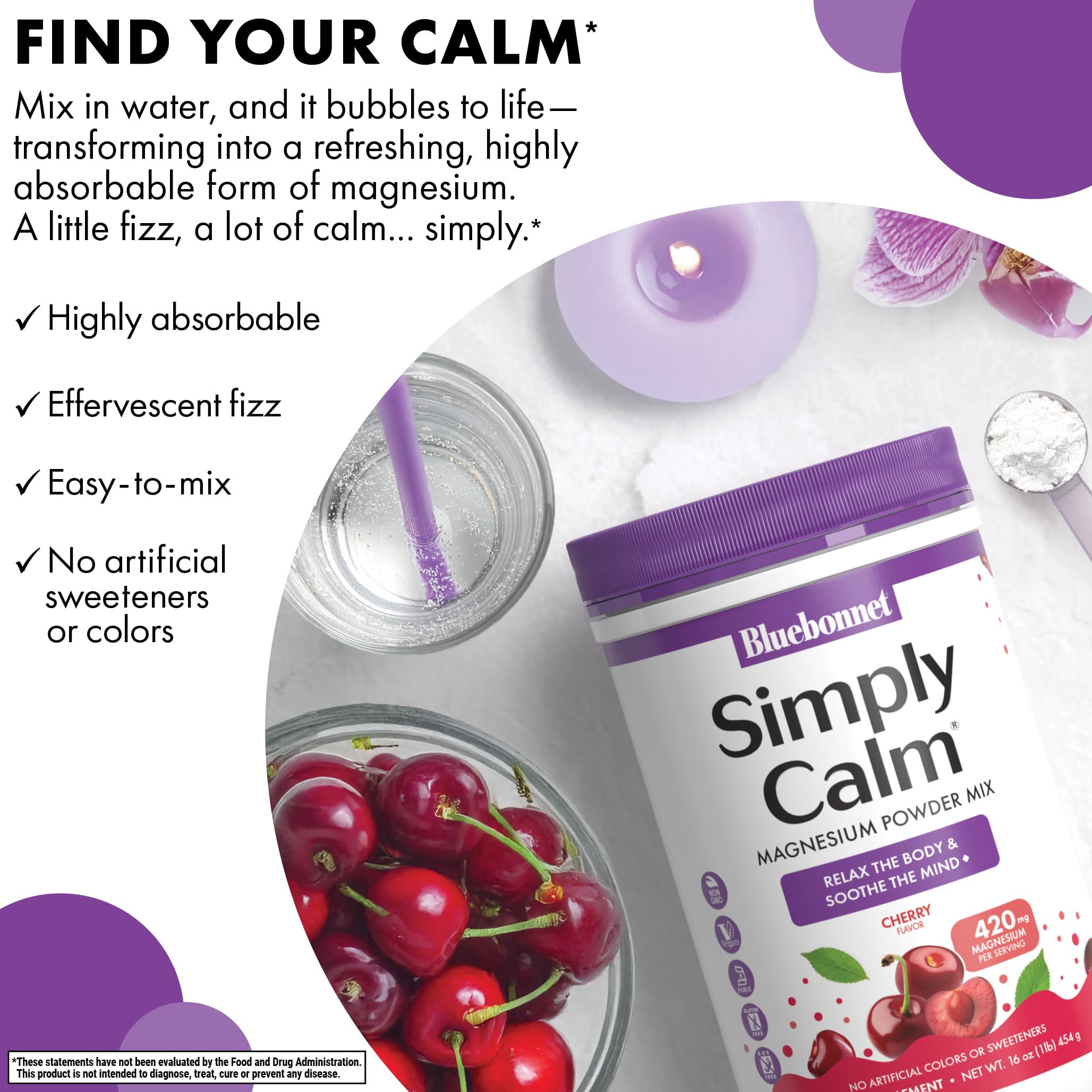 Scoop of BlueBonnet Simply Calm Powder on a wooden table