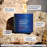 Scoop of BodyHealth Perfect Amino Powder on a wooden surface