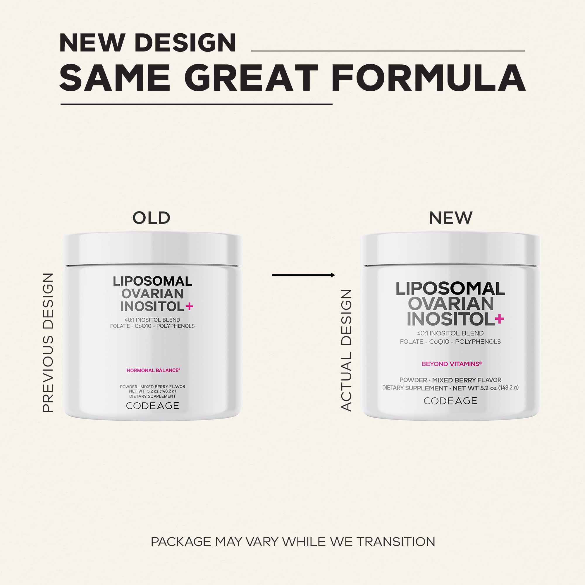 Scoop of Codeage Liposomal Ovarian Inositol Powder mixed berry flavour