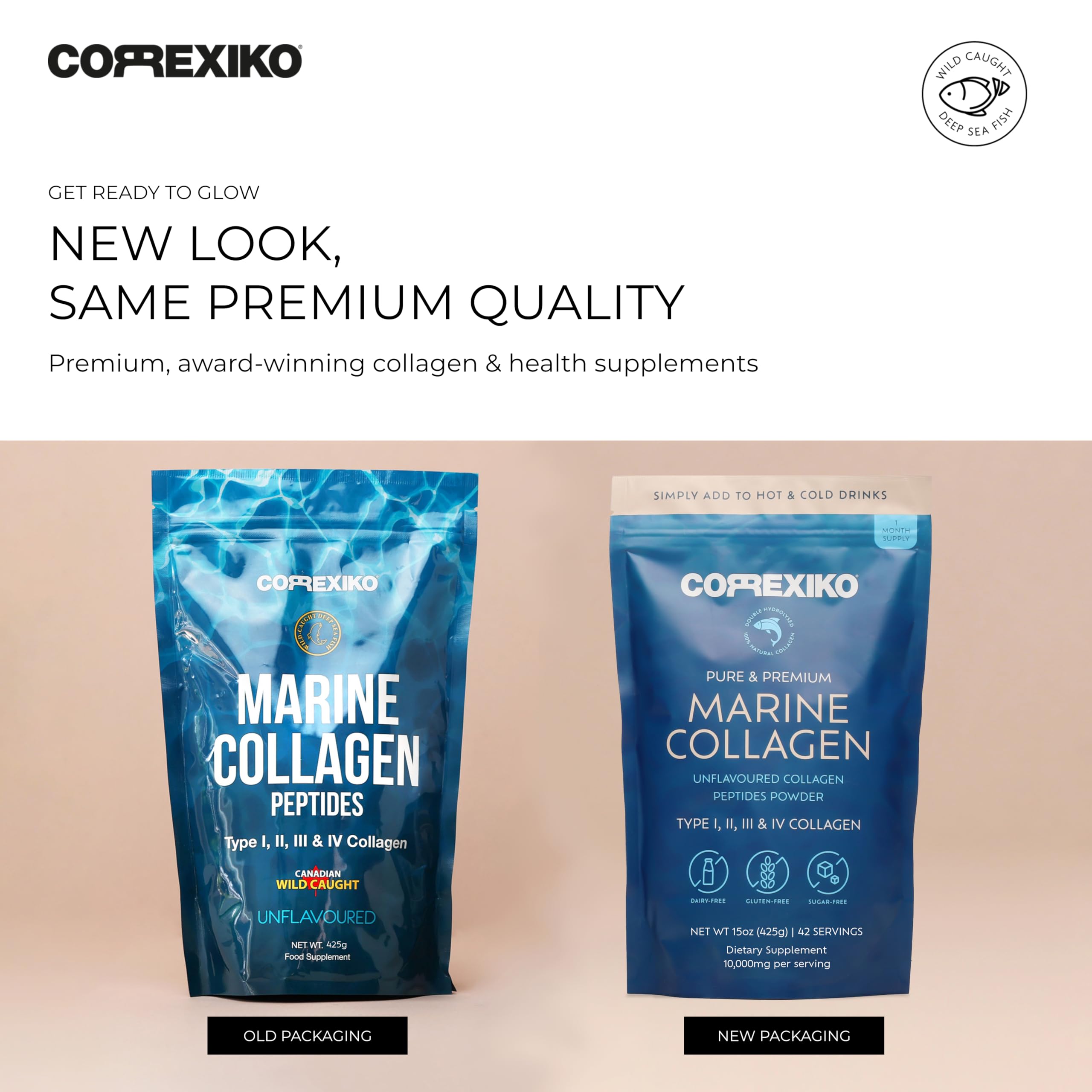 Scoop of CORREXIKO Marine Collagen Powder on a wooden spoon