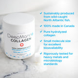 Scoop of DeepMarine Collagen Powder on a wooden table