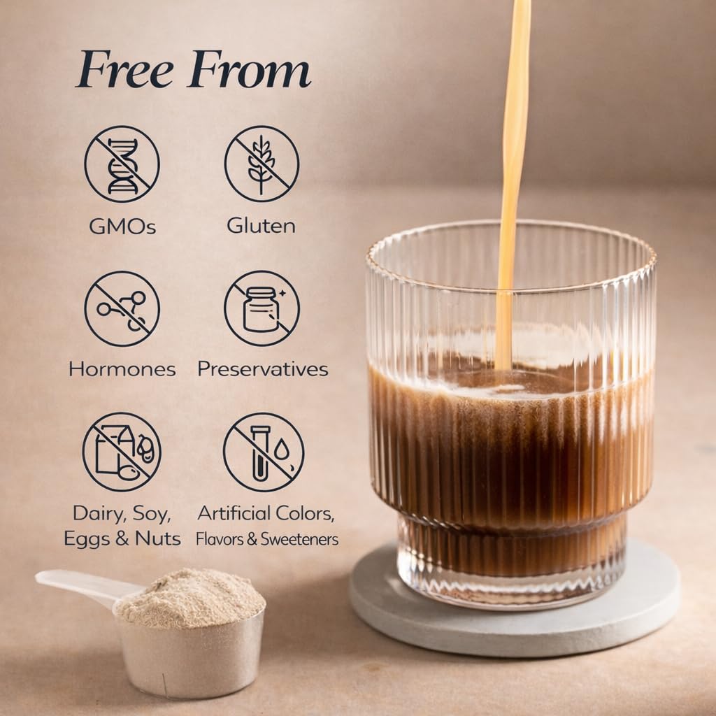 Scoop of DOSE & CO. Collagen Peptides Powder on a wooden spoon