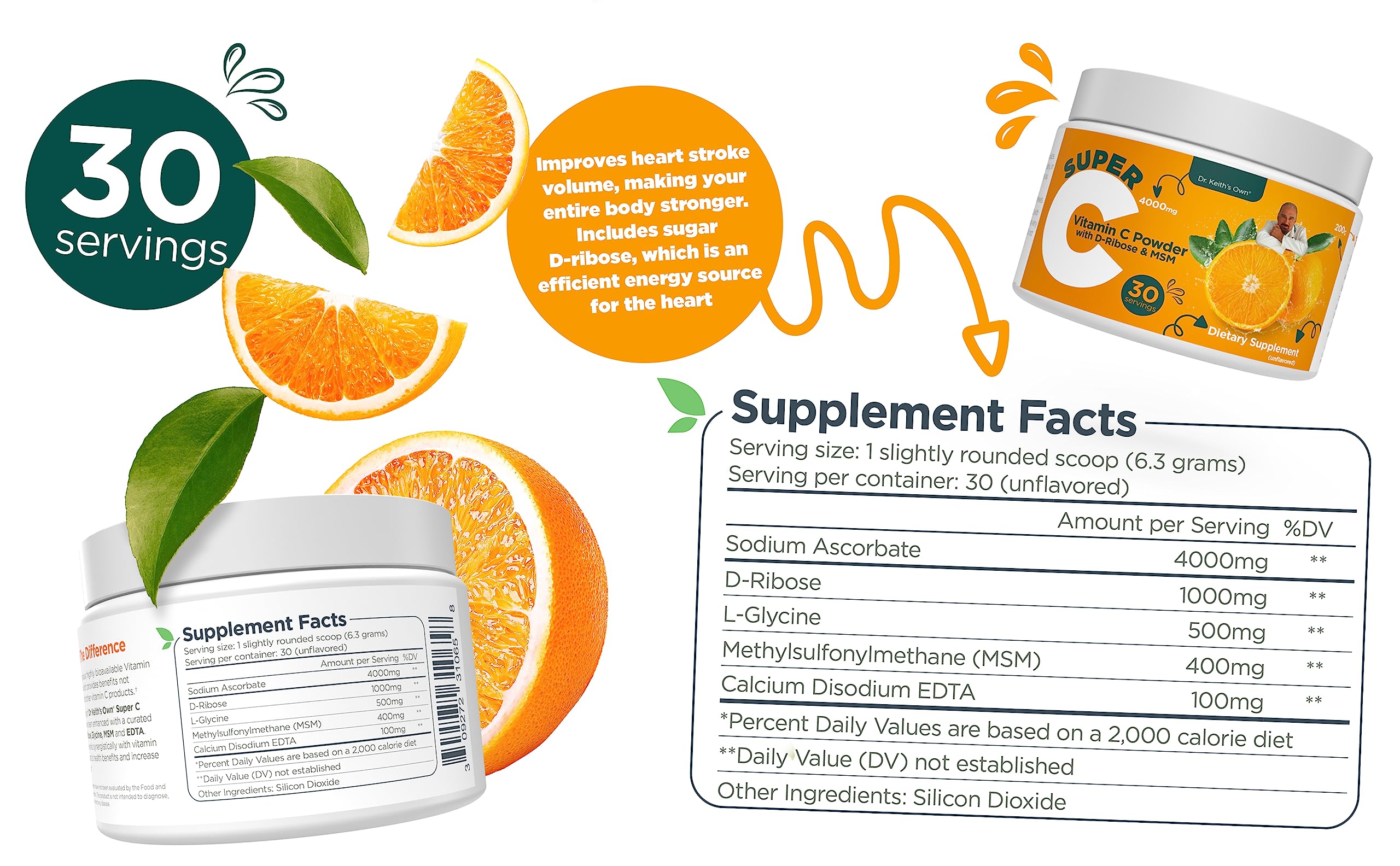 Scoop of Dr. Keith's Own Vitamin C Powder in juice