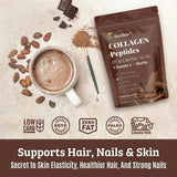 Scoop of Dr. Matthew Chocolate Collagen Protein Powder on a wooden spoon