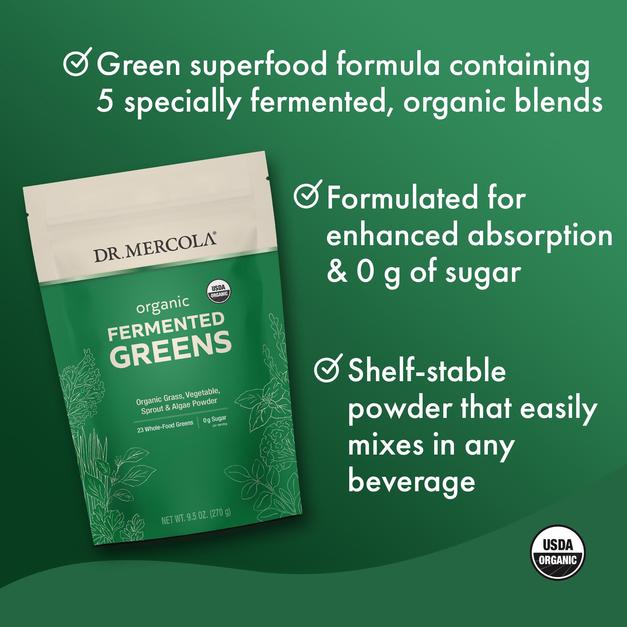 Scoop of Dr. Mercola Organic Fermented Greens and Fruits Powder