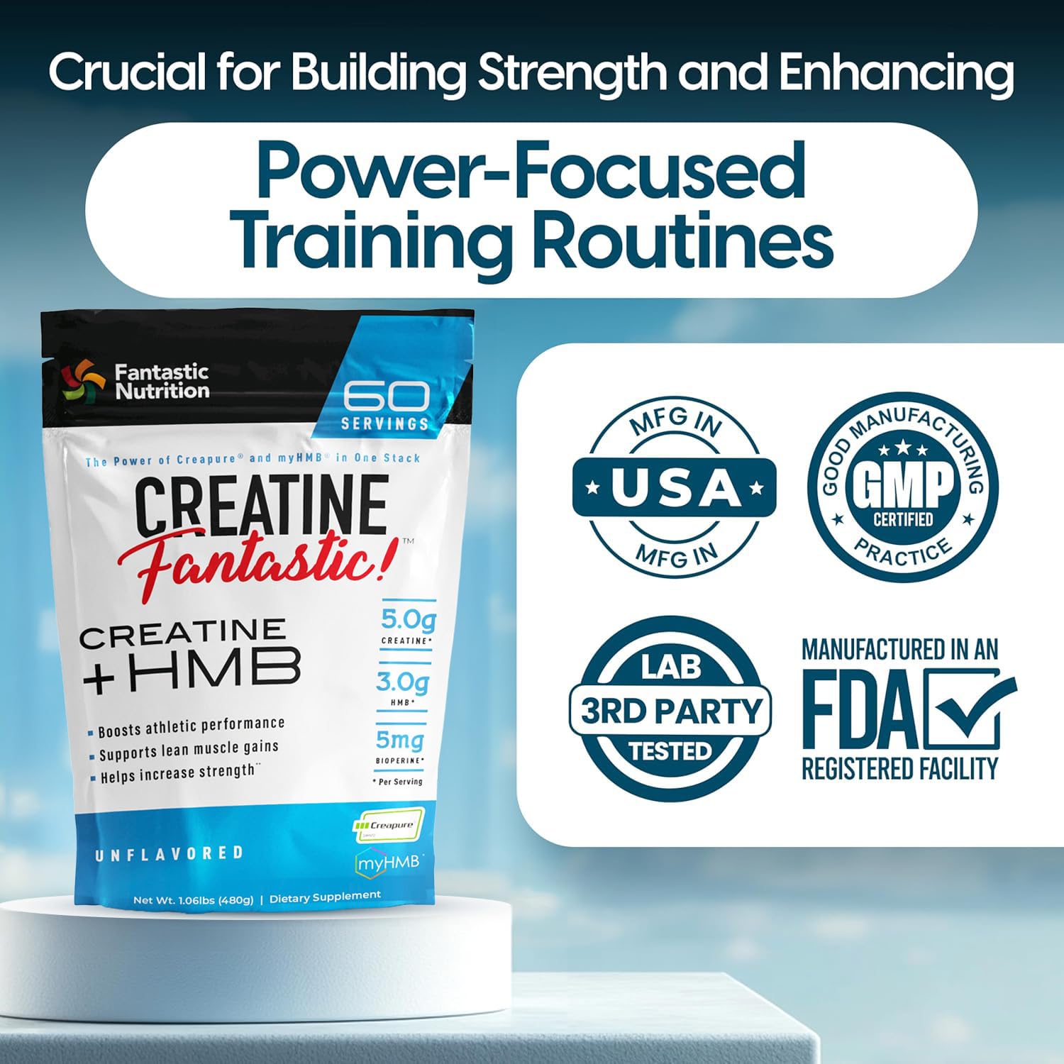 Scoop of Fantastic Nutrition Creatine + HMB powder