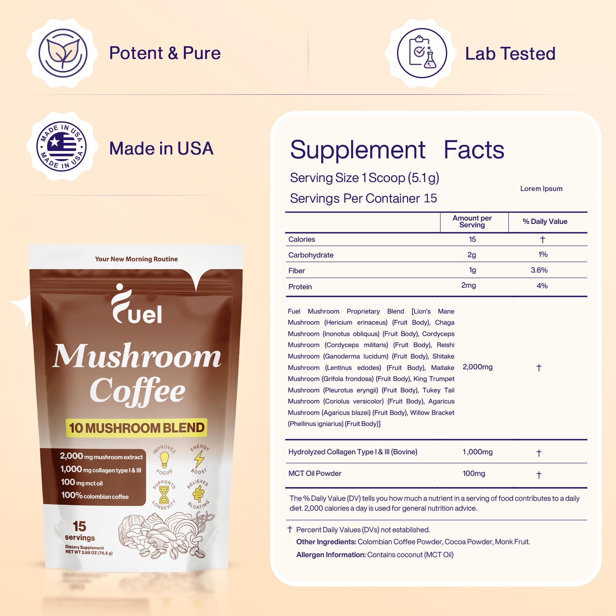 Scoop of Fuel Organic Mushroom Coffee powder