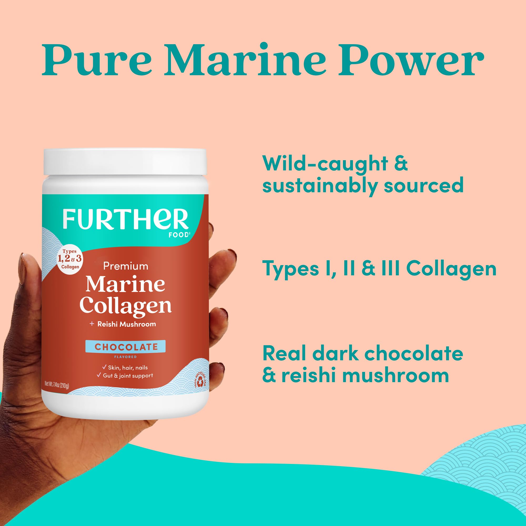 Scoop of Further Food Marine Collagen Peptides Powder on a table