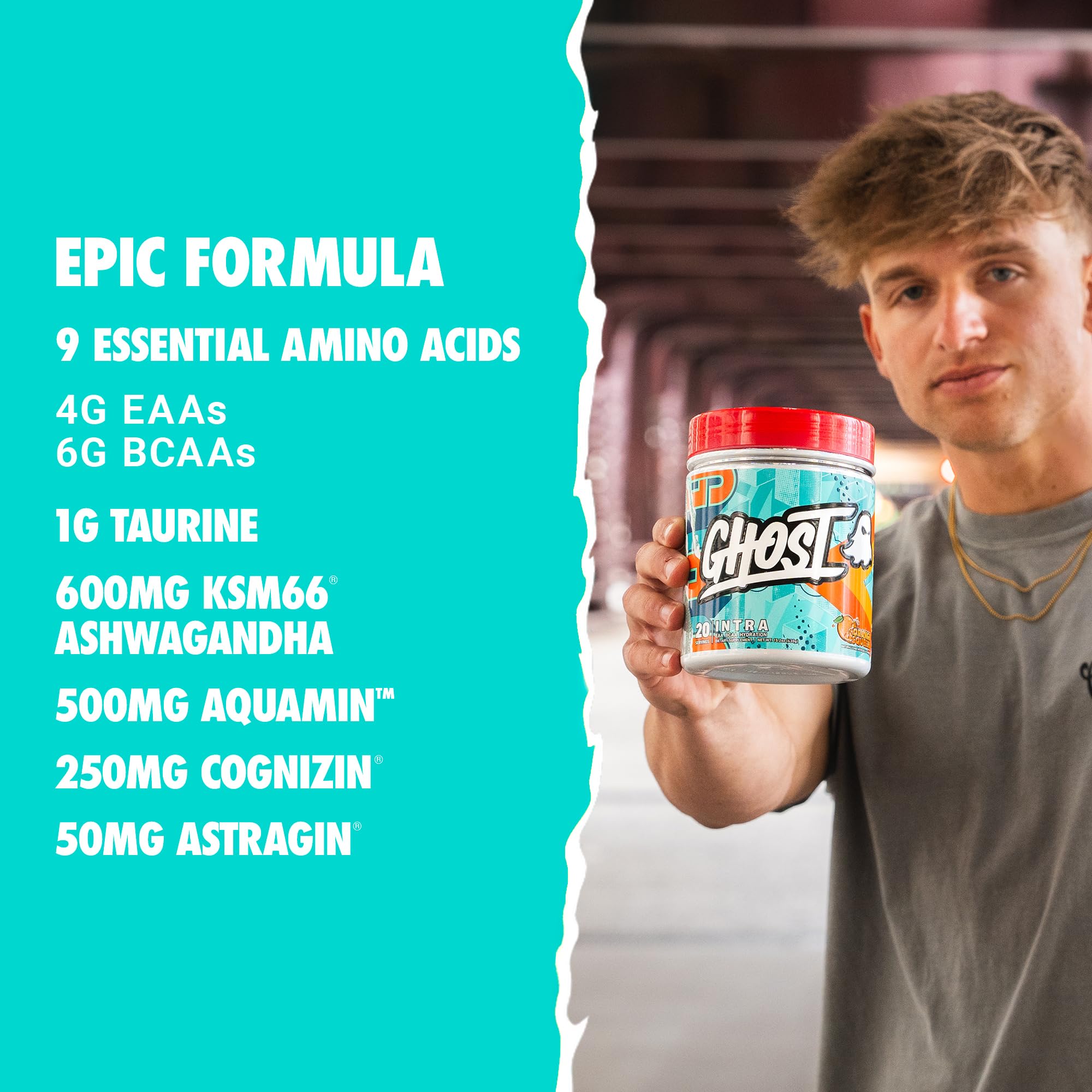 Scoop of GHOST Intra BCAAs powder in Orange Squeeze flavour