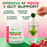 Scoop of GOBIOTIX Super Greens Powder in Pomegranate Raspberry flavour