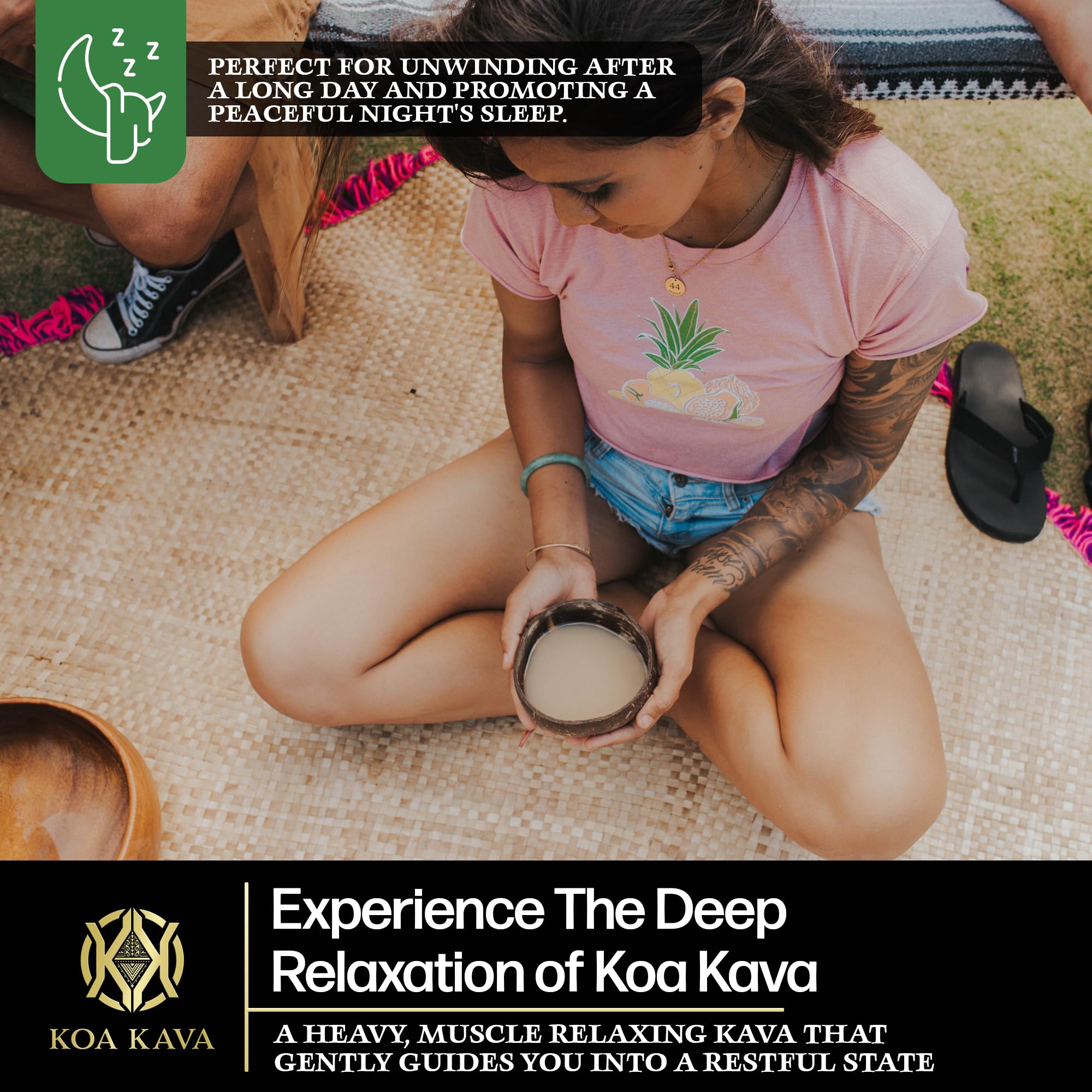 Scoop of Koa Kava Pure Noble Waka Kava Powder on a wooden table