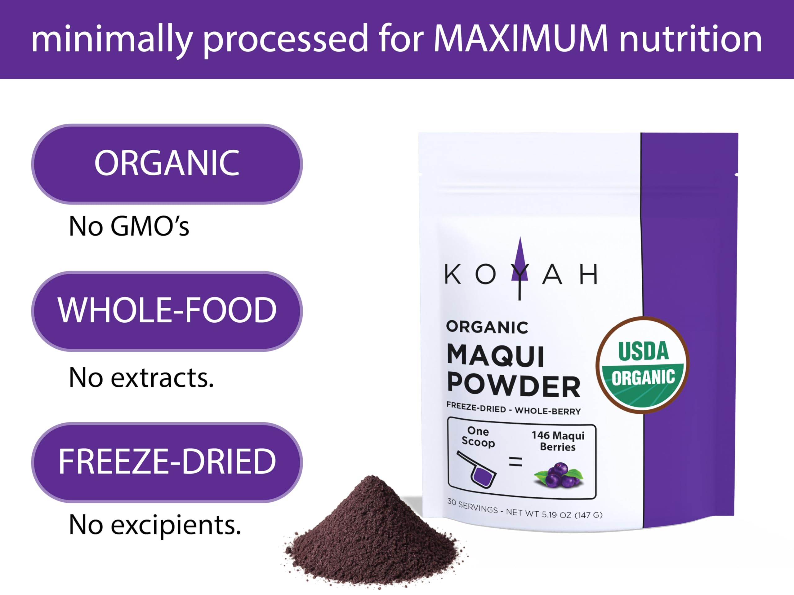 Scoop of KOYAH Organic Maqui Berry Powder