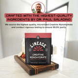 Scoop of Lineage Provisions Micronized Creatine Monohydrate powder
