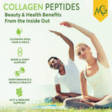 Scoop of MariGold Collagen Peptides powder on a wooden table