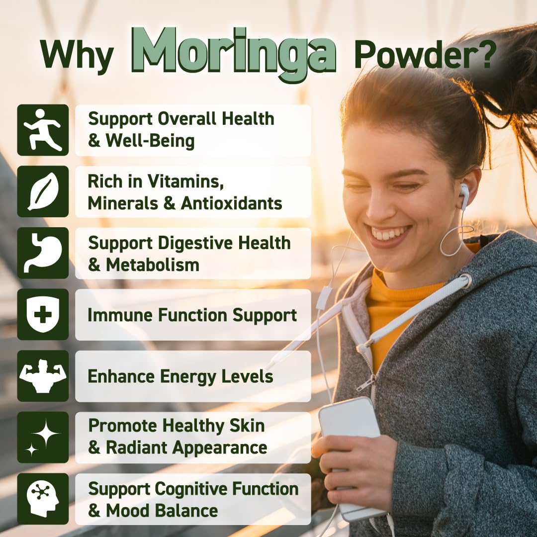 Scoop of Marunga Moringa Powder on a wooden spoon