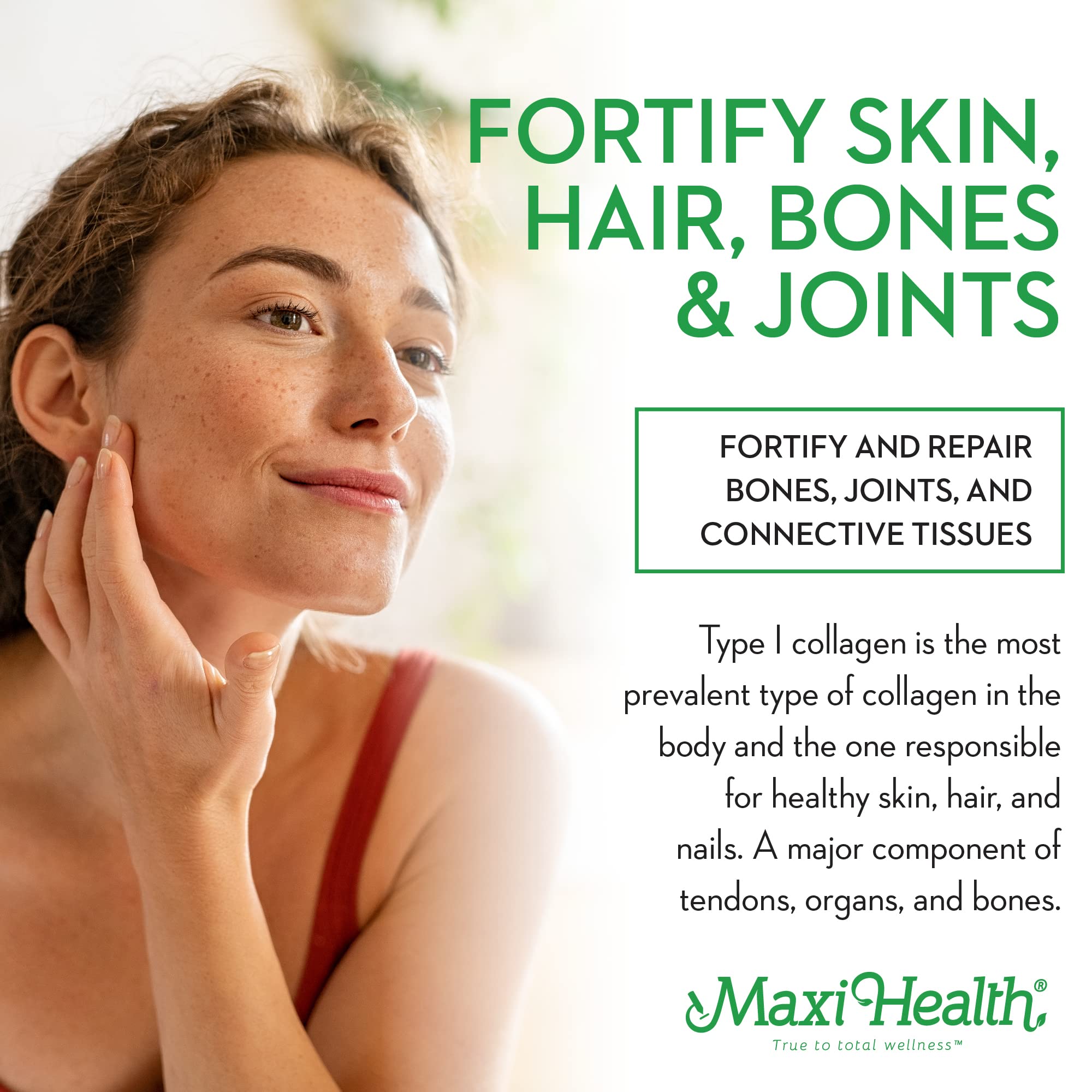 Scoop of Maxi Health Marine Collagen Peptides Powder on a spoon